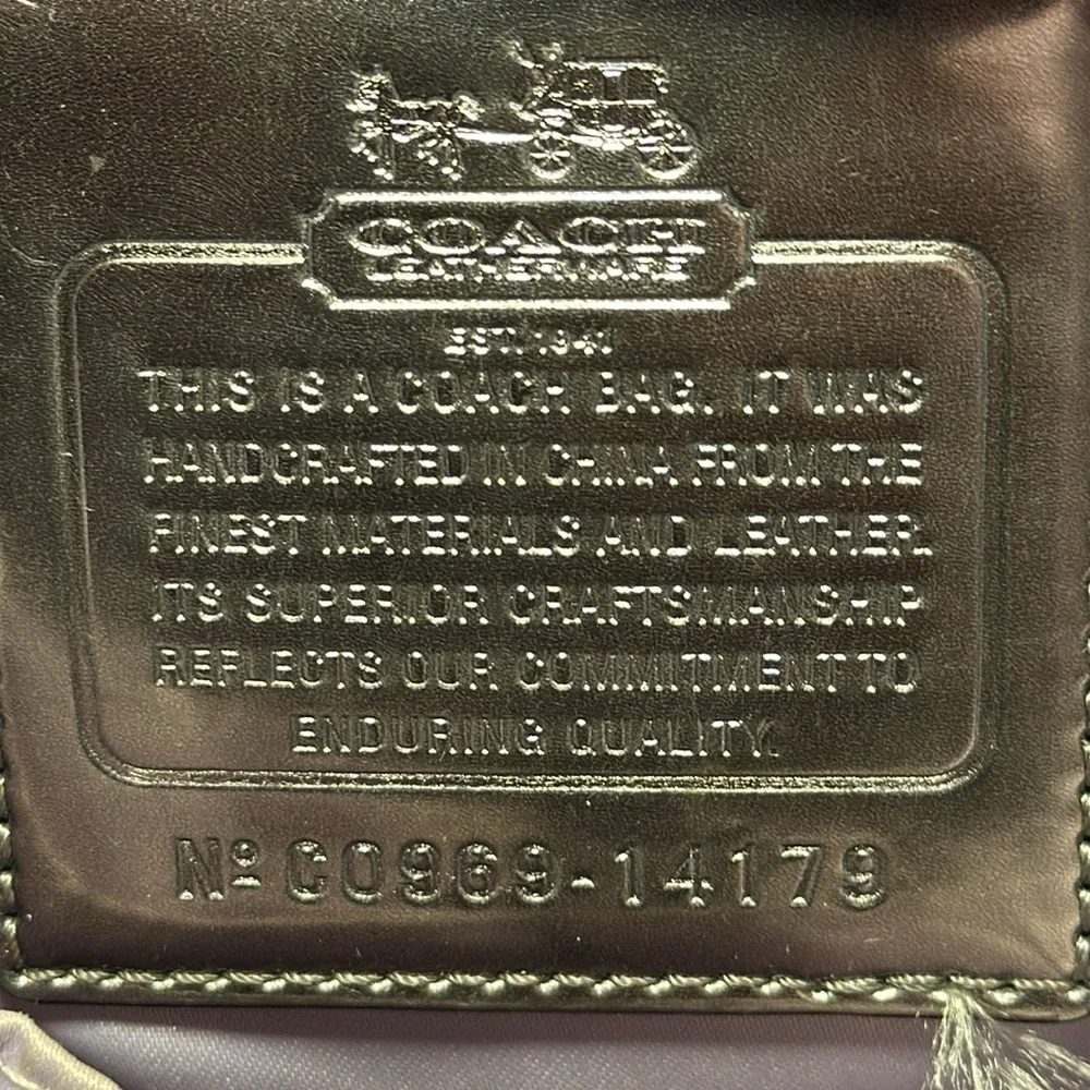 Coach Madison Sabrina Satchel Olive Green/Gray Authentic Patent Leather Purse